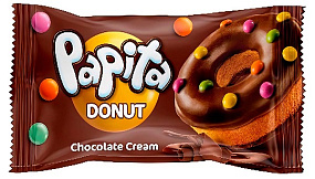 Пончик «PAPITA  DONUT» с какао, шоколадной начинкой и цветным драже 40 гр. (ТУРЦИЯ)
