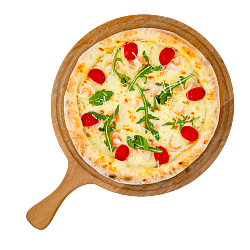 Пицца на тонком тесте «Цезарь» с креветками~640 гр.