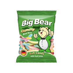 Жевательный мармелад Big Bear «Кислые червячки» с фруктовым соком ТУРЦИЯ